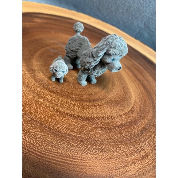 Vintage Flocked Poodle Dog Figurine Set - Gray - 2" & 1" - Picture 7 of 7